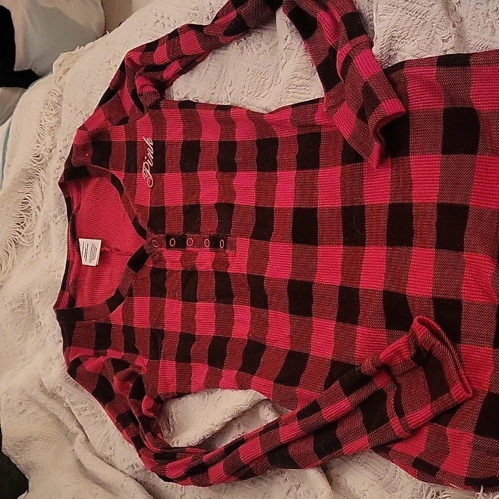 PINK buffalo print one piece pajamas /unionsuit/ thermal pajamas